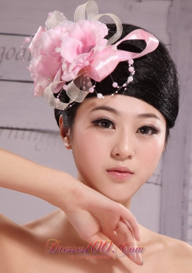 Wedding Pink Big Flower Pearl Headdress