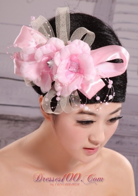 Wedding Pink Big Flower Pearl Headdress