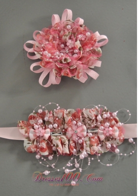 Pink Satin Ribbon Pearl Wedding Flower