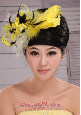 Yellow And Black Handmade Flowers Headpiece Feather