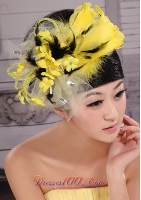 Yellow And Black Handmade Flowers Headpiece Feather