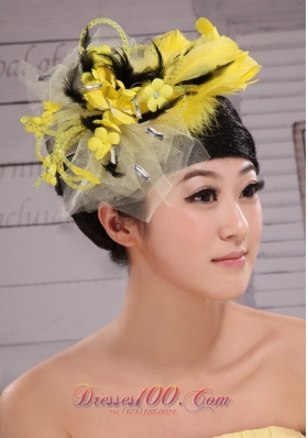 Yellow And Black Handmade Flowers Headpiece Feather