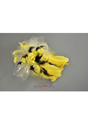 Yellow And Black Handmade Flowers Headpiece Feather