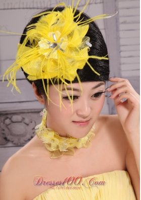 Bridal Hair Pieces Yellow Feather Beading For Party