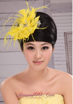 Bridal Hair Pieces Yellow Feather Beading For Party
