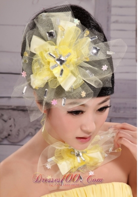 Light Yellow Rhinestones Veil Bridal Hair Piece