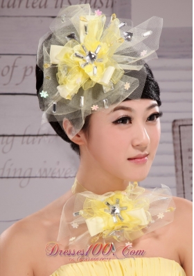 Light Yellow Rhinestones Veil Bridal Hair Piece