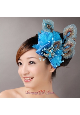 Romantic 2013 Peacock Blue Feathers Headpieces Pearls