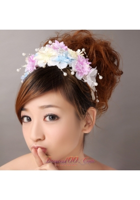 Headpiece with Pearl and Hand Made Flowers for Muti-color