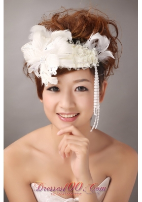 White Lace Feather Headpiece Wedding and Special Occasion