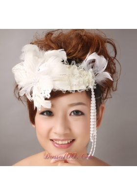 White Lace Feather Headpiece Wedding and Special Occasion