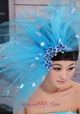 Aqua Blue Flower Tulle wedding headpiece