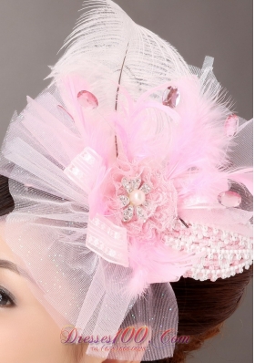 Side Clamp Popular headpiece Pink Feather Diamond