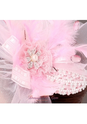 Side Clamp Popular headpiece Pink Feather Diamond