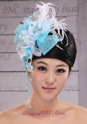 Feather and Rhinestones Aqua Blue Headpieces