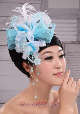 Feather and Rhinestones Aqua Blue Headpieces