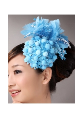 Blue Feather Headflower for Party With Beading