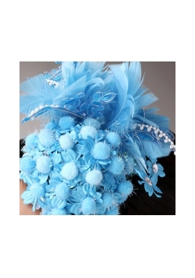 Blue Feather Headflower for Party With Beading