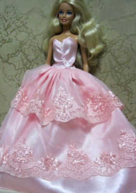 Taffeta And Tulle Lace Barbie Doll Dress Baby Pink