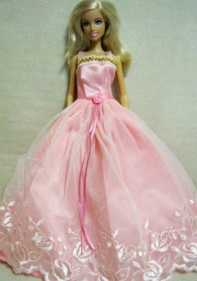Baby Pink Barbie Dolls Wear Handmade Flowers Straps