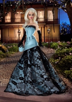 Sexy Black Lace And Sky Blue Barbie Dolls With Gloves