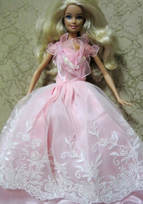 Baby Pink Handmade Flowers Appliques Barbie Doll Wear