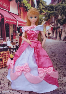 Bowknot Rose Pink Off The Shoulder Dress Barbie Doll