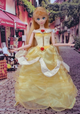 Yellow Tulle Off The Shoulder Handmade Flowers Doll