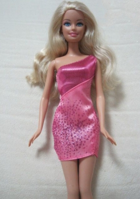 Rose Pink One Shoulder Beading Barbie Doll Wear