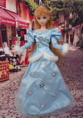 Baby Blue Cute Barbie Doll With Long Sleeves Tulle