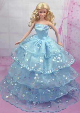 Barbie Doll Clothes Sequins Layered Baby Blue
