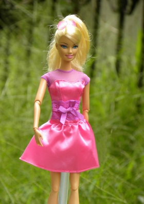 Heigh Neck Bow Mini Length Barbie Doll Cap Sleeves