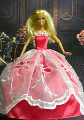 Princess Barbie Doll Coral Red Tulle Strapless