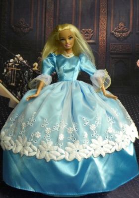 Ball Gown Lace Light Blue Barbie Doll Half Sleeves