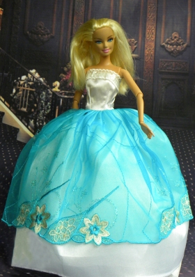 Ball Gown Aqua Strapless Barbie Dress Up Dolls