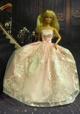 Baby Pink Ball Gown Barbie Doll Costumes Lace
