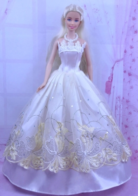 Elegant White Dress For Barbie Doll With Appliques