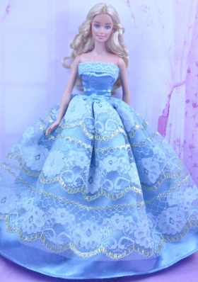 Sky Blue Lace Sequins Barbie Doll Clothes