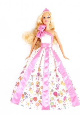 Printing Barbie Doll Clothes Pink One Shoulder Bow