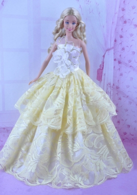 Gorgeous Strapless Yellow Lace Doll Clothes