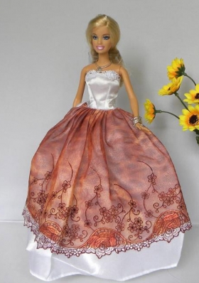 Rust Red and White Strapless Lace Barbie Doll Wear