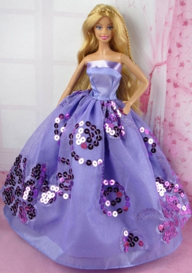 Purple Sequin Strapless Barbie Fashion Clothing