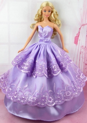 Lilac Embroidery Sweetheart Barbie Fashion Clothing
