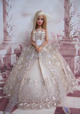 Wedding Barbie Dress Up Dolls Embroidery