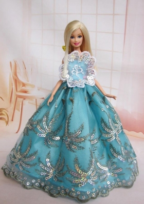 Lace Blue Sequins Barbie Dress Up Dolls