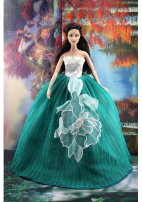 Green Gown With Appliques Dress For Barbie Doll