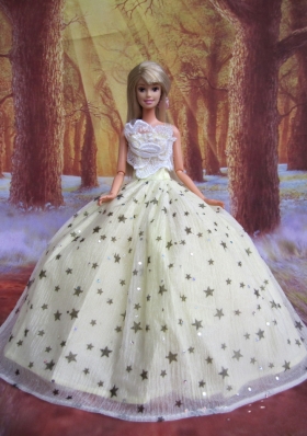 Elegant Sequins Barbie Doll Dress Stars Embroidery