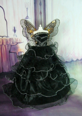 Butterfly Layers Barbie Doll Dress Black Sequin