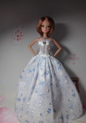 Strapless Lace Flowers White Barbie Doll Dresses