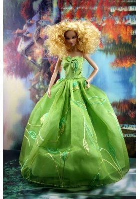 Green Barbie Doll Dresses With Embroidery Bow